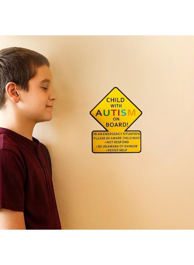 abley's Child with Autism on Board Car Safety Sticker, Yellow Diamond Warning Sign with Emergency Instructions, Reflective Vehicle Decal - Image 2